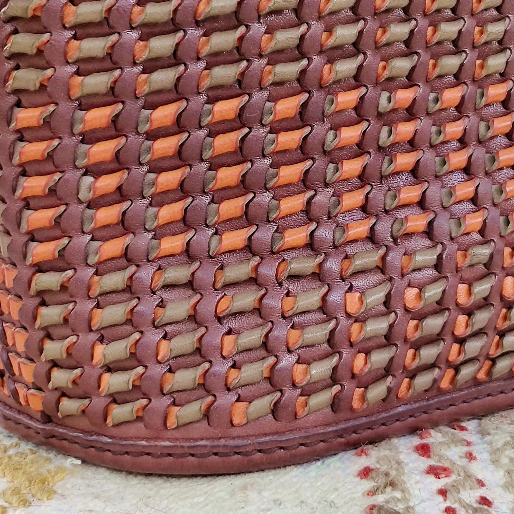 Genuine Leather Brown Woven Shoulder Bag