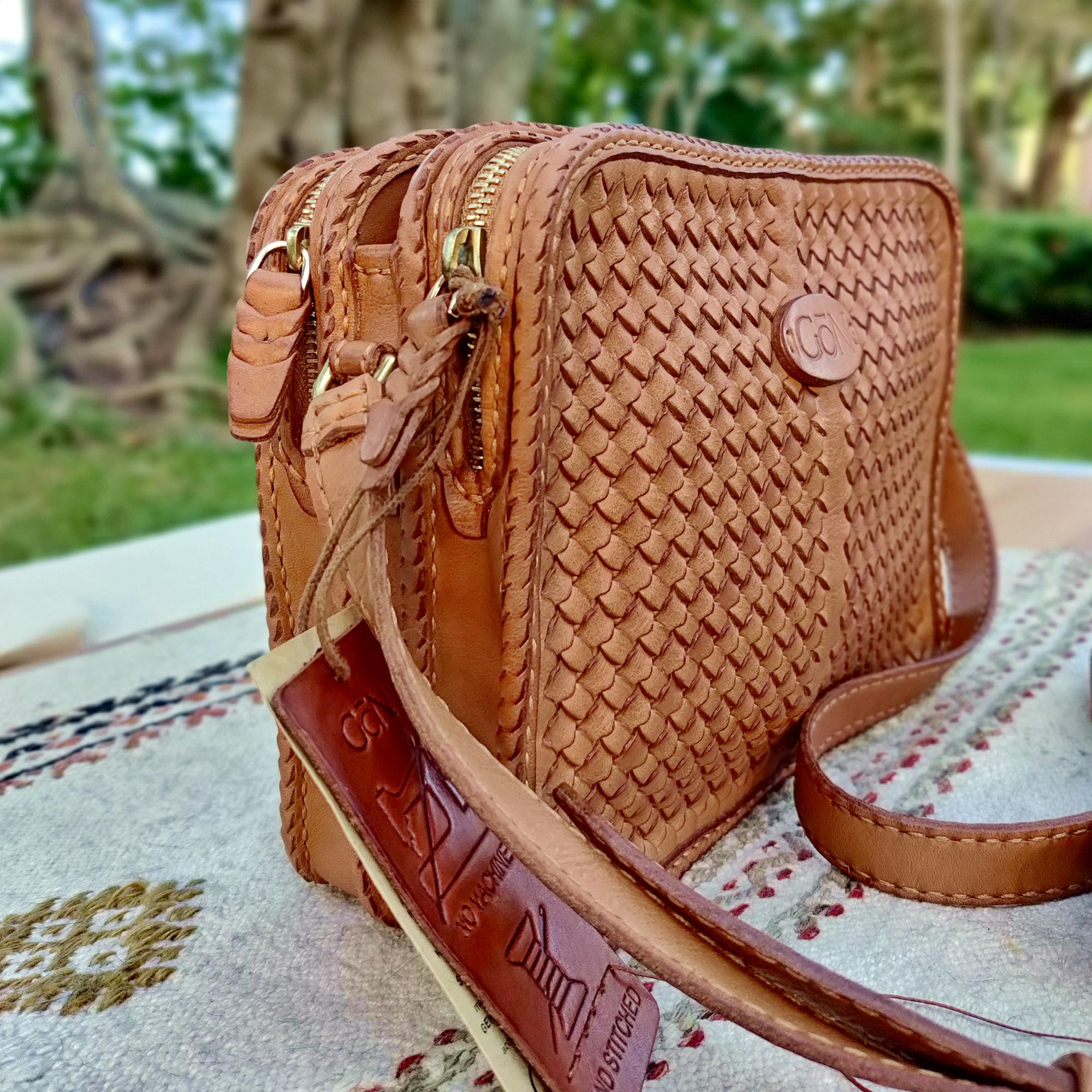 Brown Genuine Leather Woven Shoulder Bag