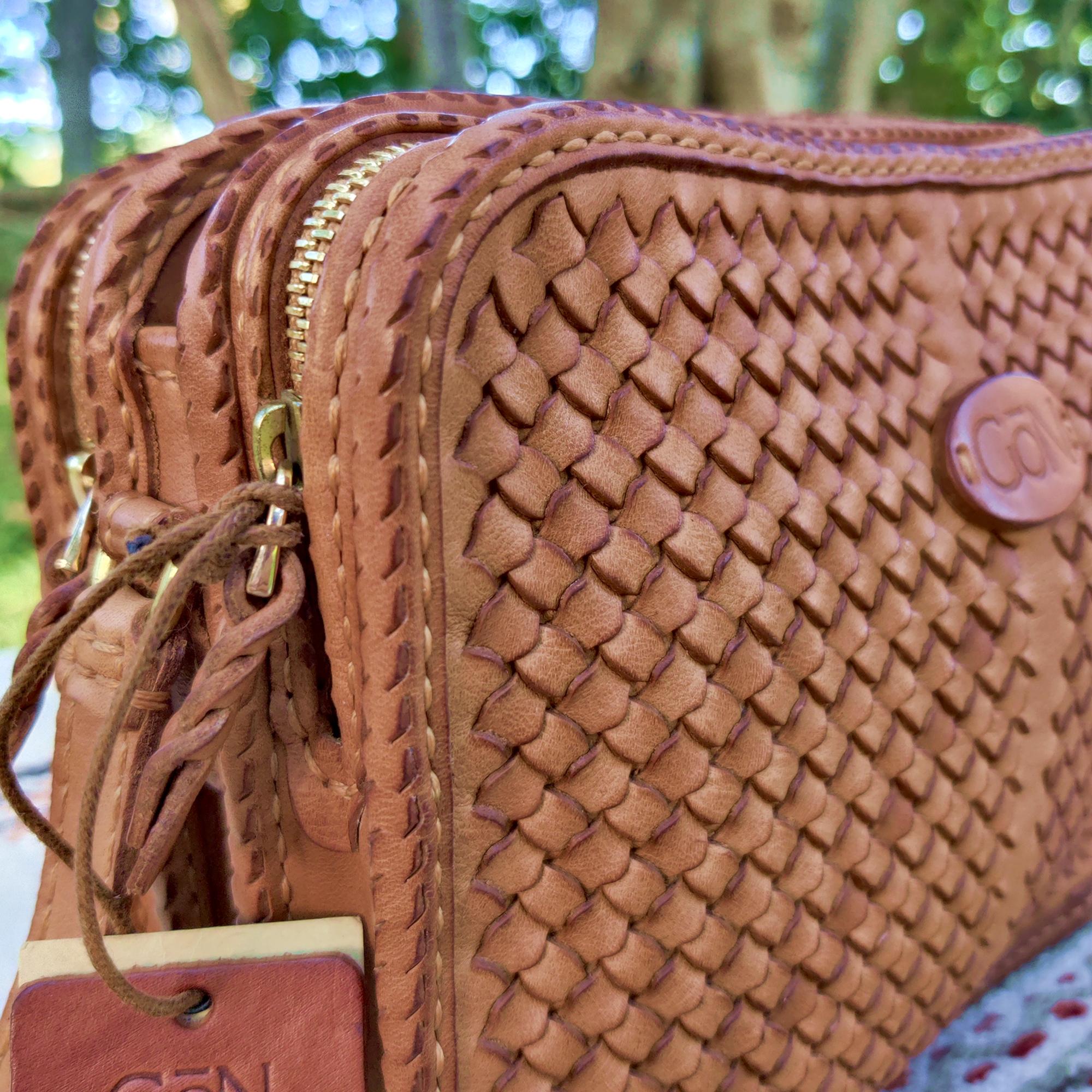 Brown Genuine Leather Woven Shoulder Bag
