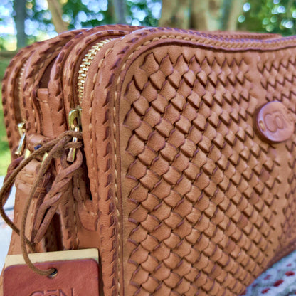 Brown Genuine Leather Woven Shoulder Bag
