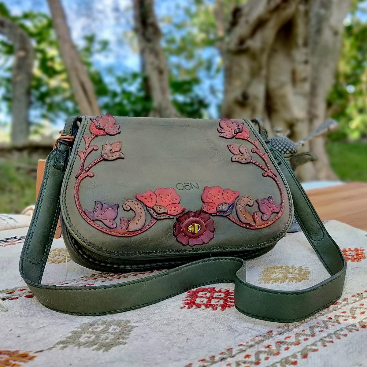 Green Genuine Leather Western Style Shoulder Bag