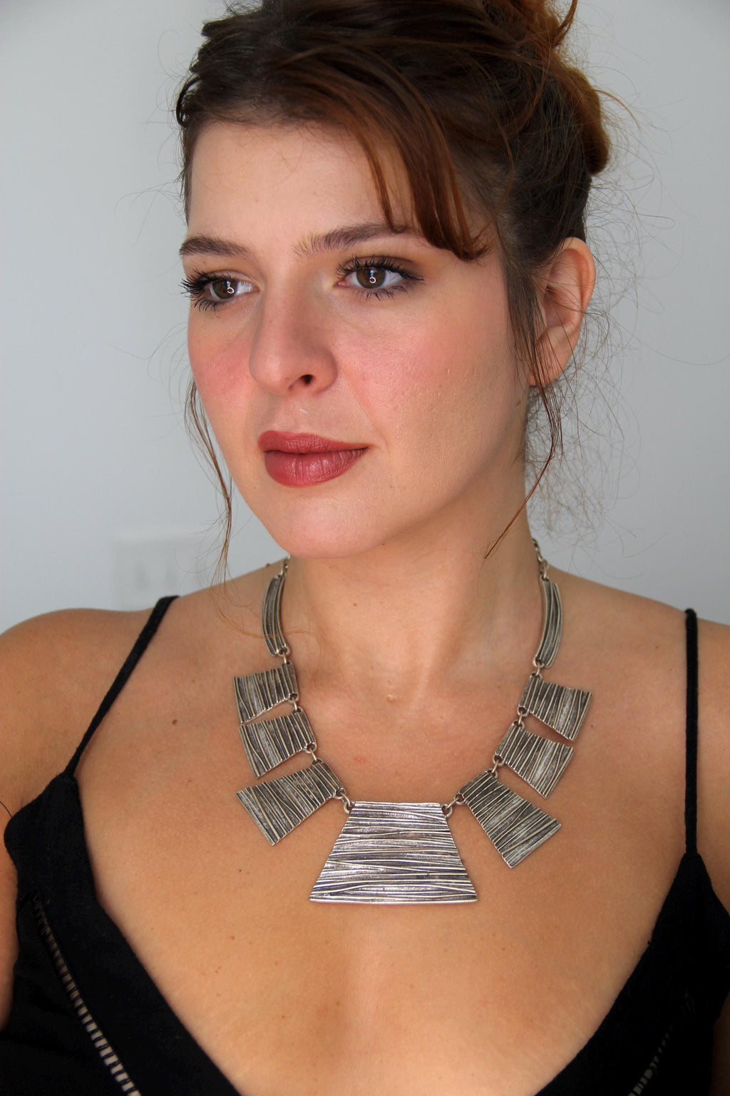 Chunky Silver Bohemian Statement Choker Necklace for Women – Western Style Geometric Ethnic Jewelry, Night Out Accessory Idea