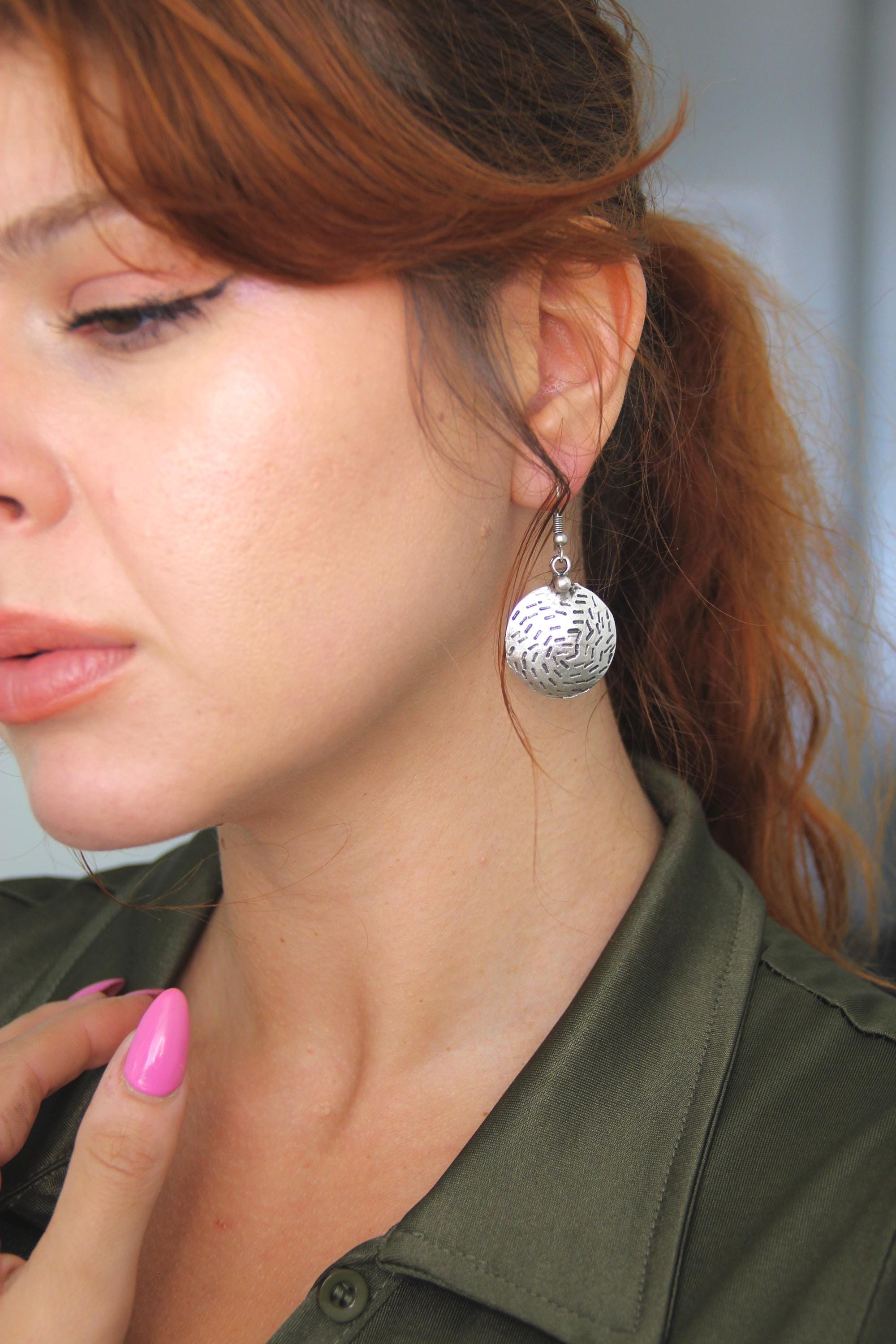 Engraved Bohemian Silver Earrings