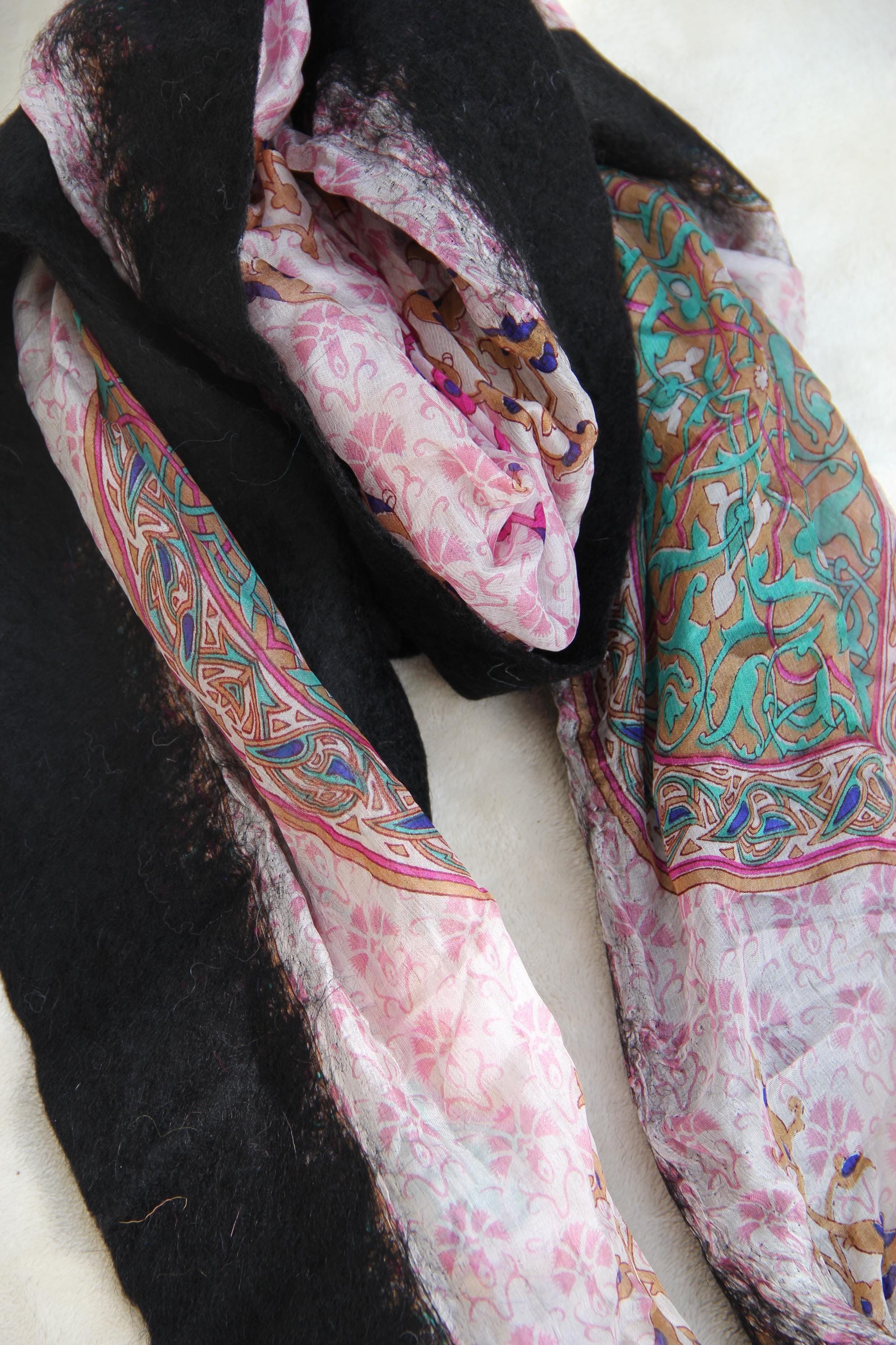 Large Silk Wool Wrap Boho Chic Scarf