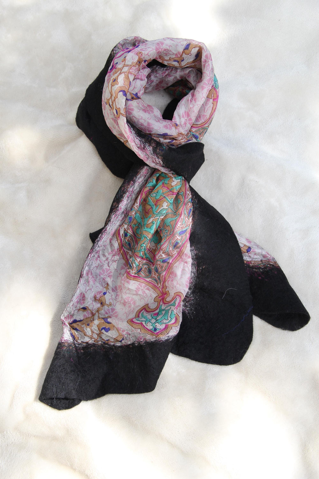 Large Silk Wool Wrap Boho Chic Scarf