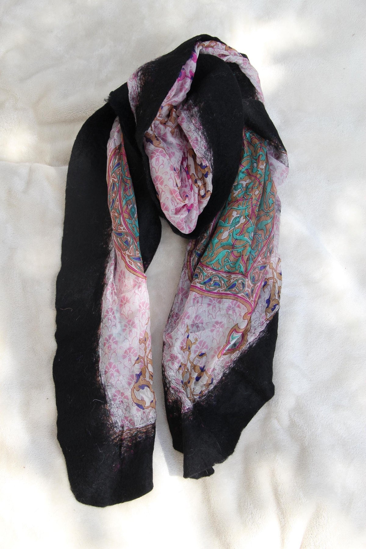 Large Silk Wool Wrap Boho Chic Scarf