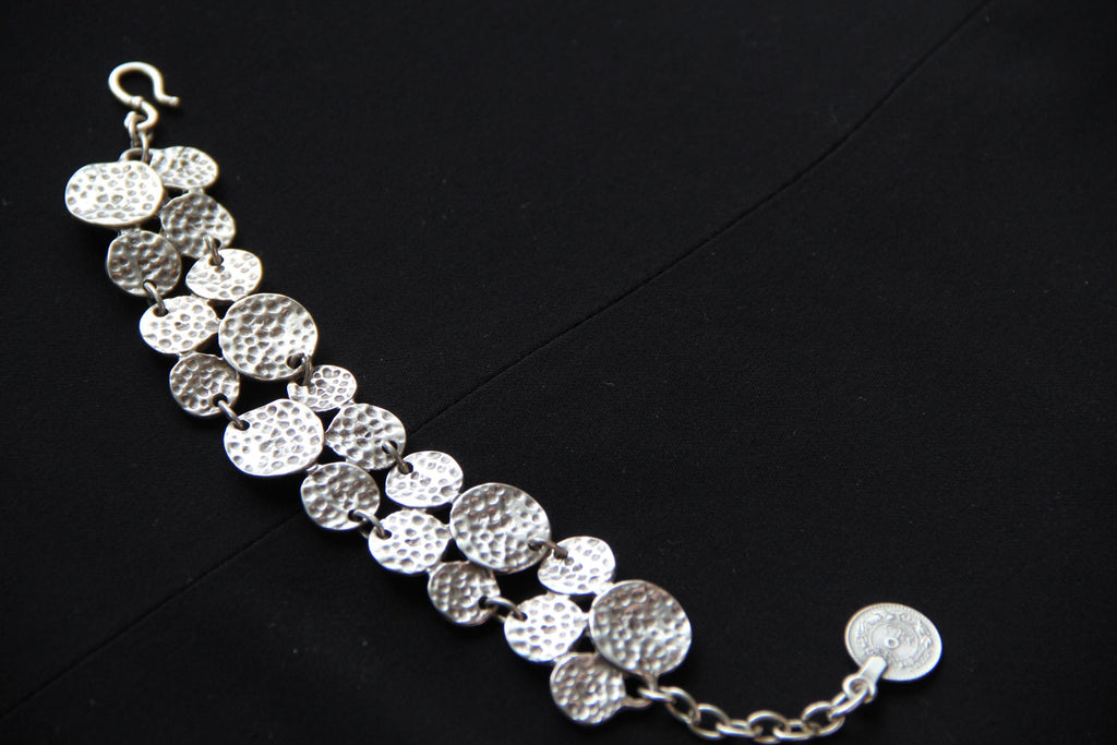 Adjustable Silver Hammered Bracelet Geometrical Statement Bracelet