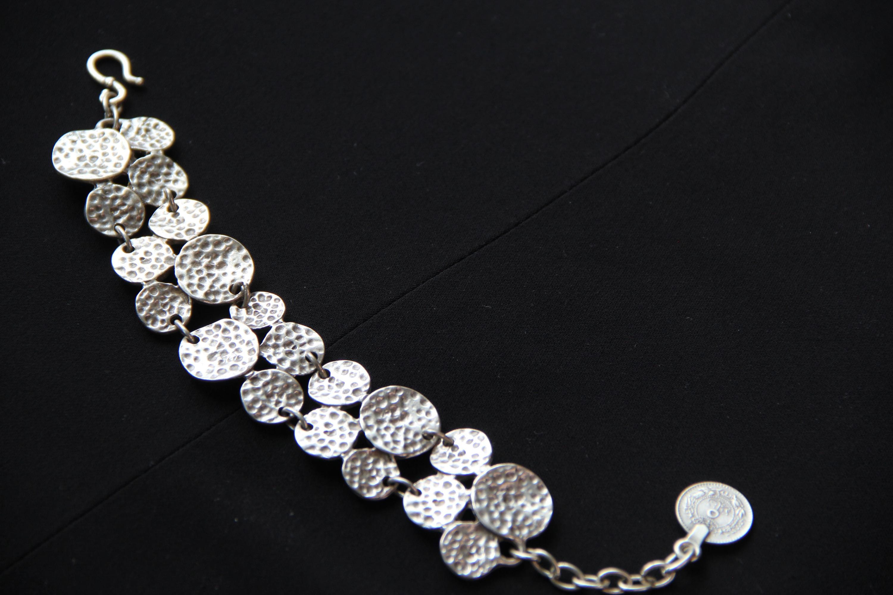 Adjustable Silver Hammered Bracelet Geometrical Statement Bracelet