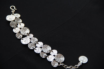 Adjustable Silver Hammered Bracelet Geometrical Statement Bracelet
