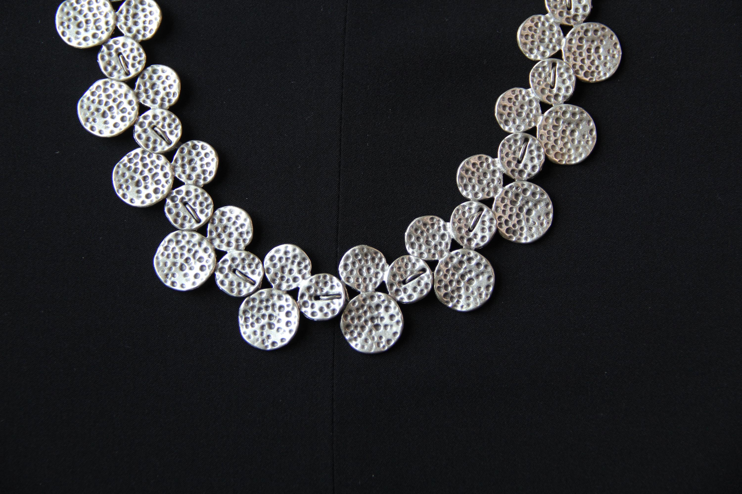 Adjustable Silver Statement Necklace – Handmade Hammered Circle Pendant, Geometric Ethnic Jewelry, Chic Unique Jewelry Idea for Her