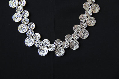 Adjustable Silver Statement Necklace – Handmade Hammered Circle Pendant, Geometric Ethnic Jewelry, Chic Unique Jewelry Idea for Her