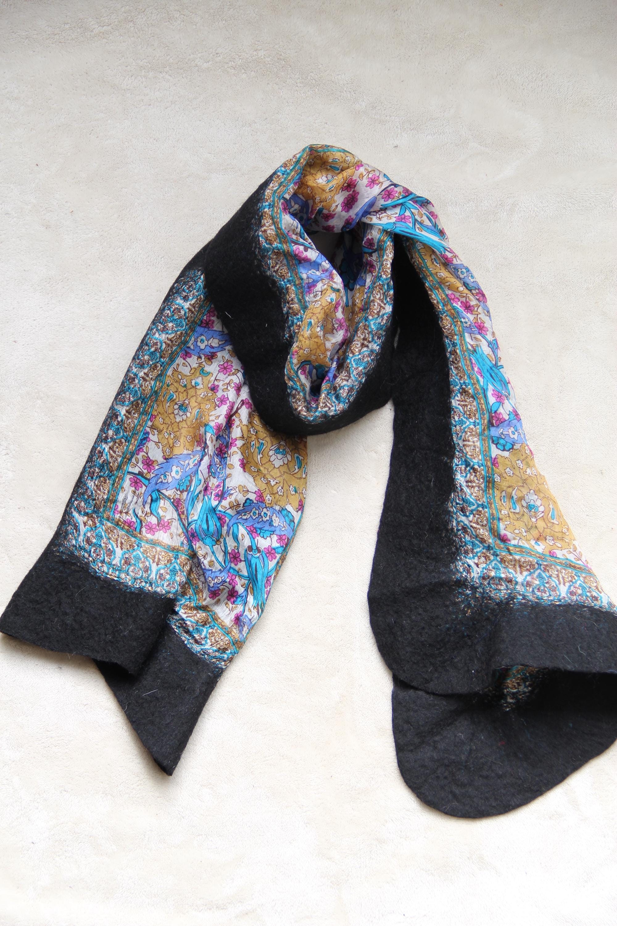 Silk Wool Wrap Boho Chic Style Black Shawl