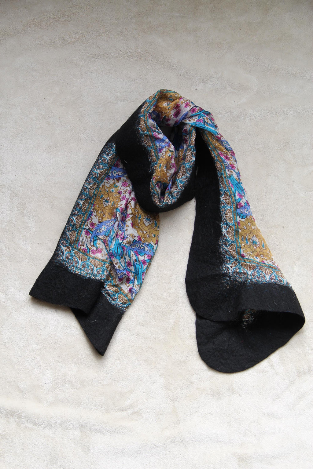 Silk Wool Wrap Boho Chic Style Black Shawl