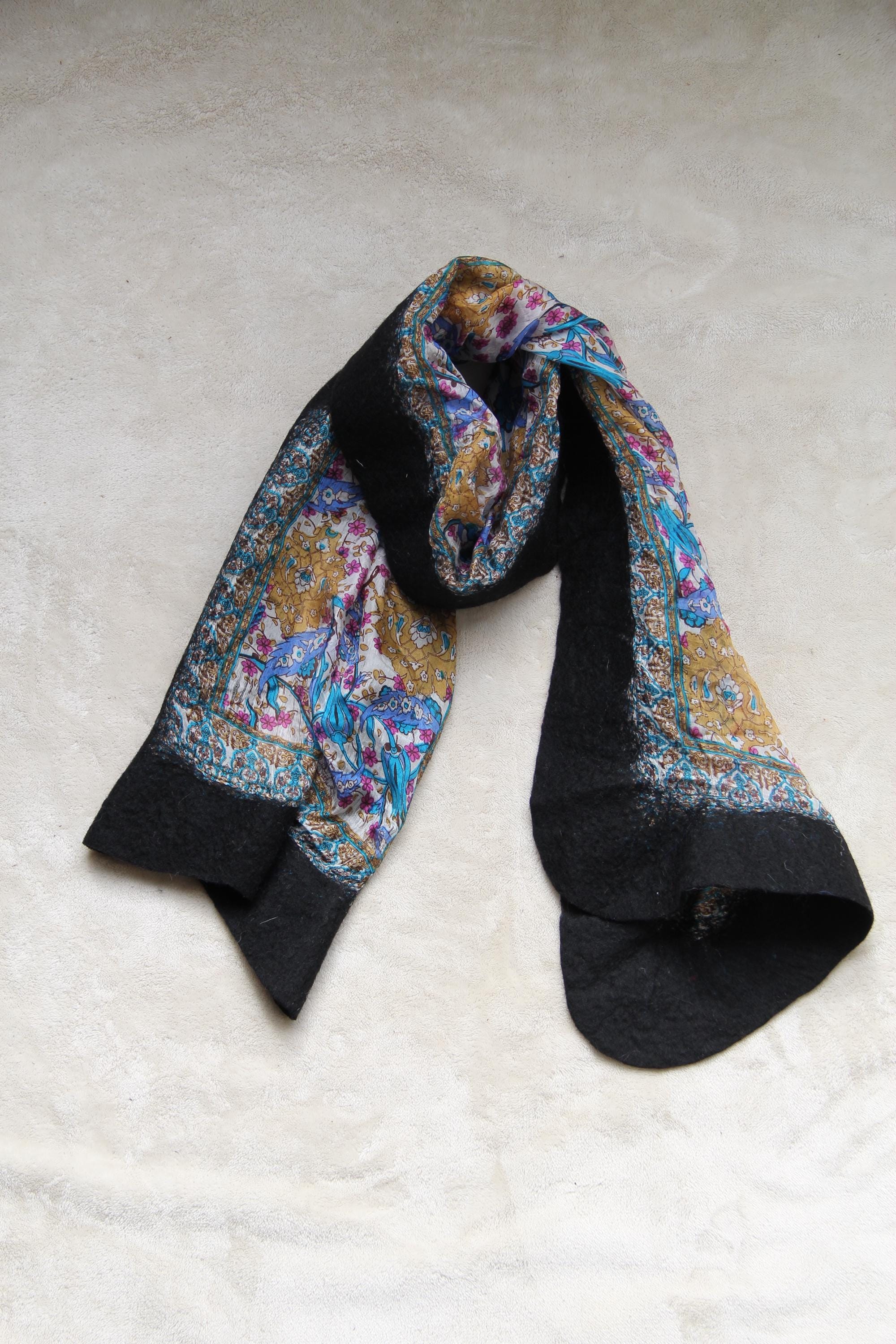 Silk Wool Wrap Boho Chic Style Black Shawl