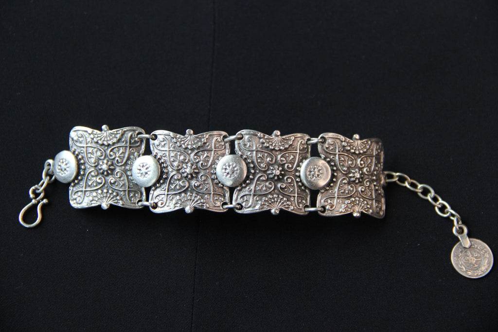 Silver Large Hammered Adjustable Ethnic Bracelet
