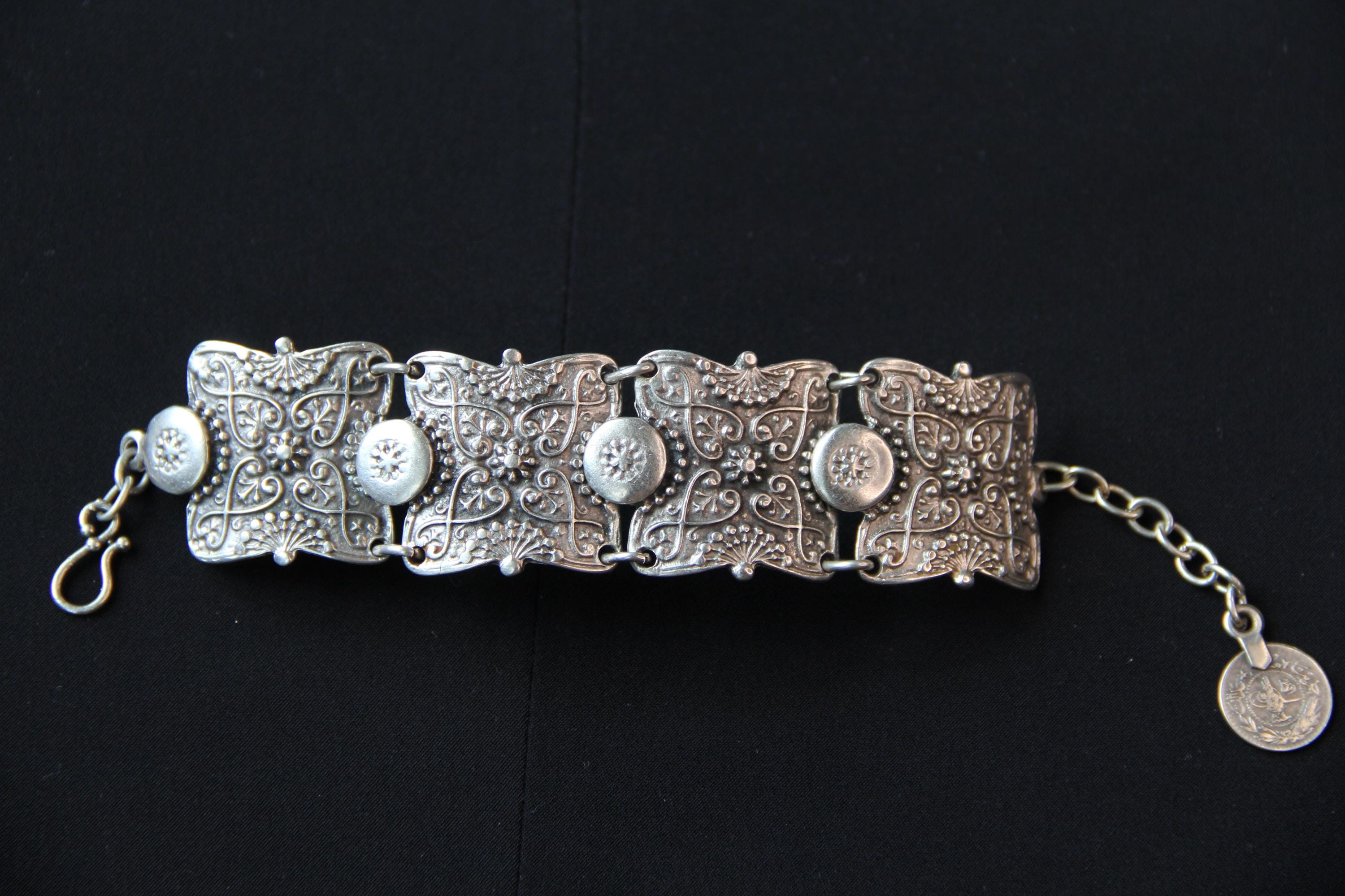 Silver Large Hammered Adjustable Ethnic Bracelet