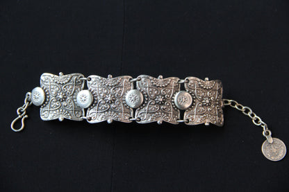 Silver Large Hammered Adjustable Ethnic Bracelet