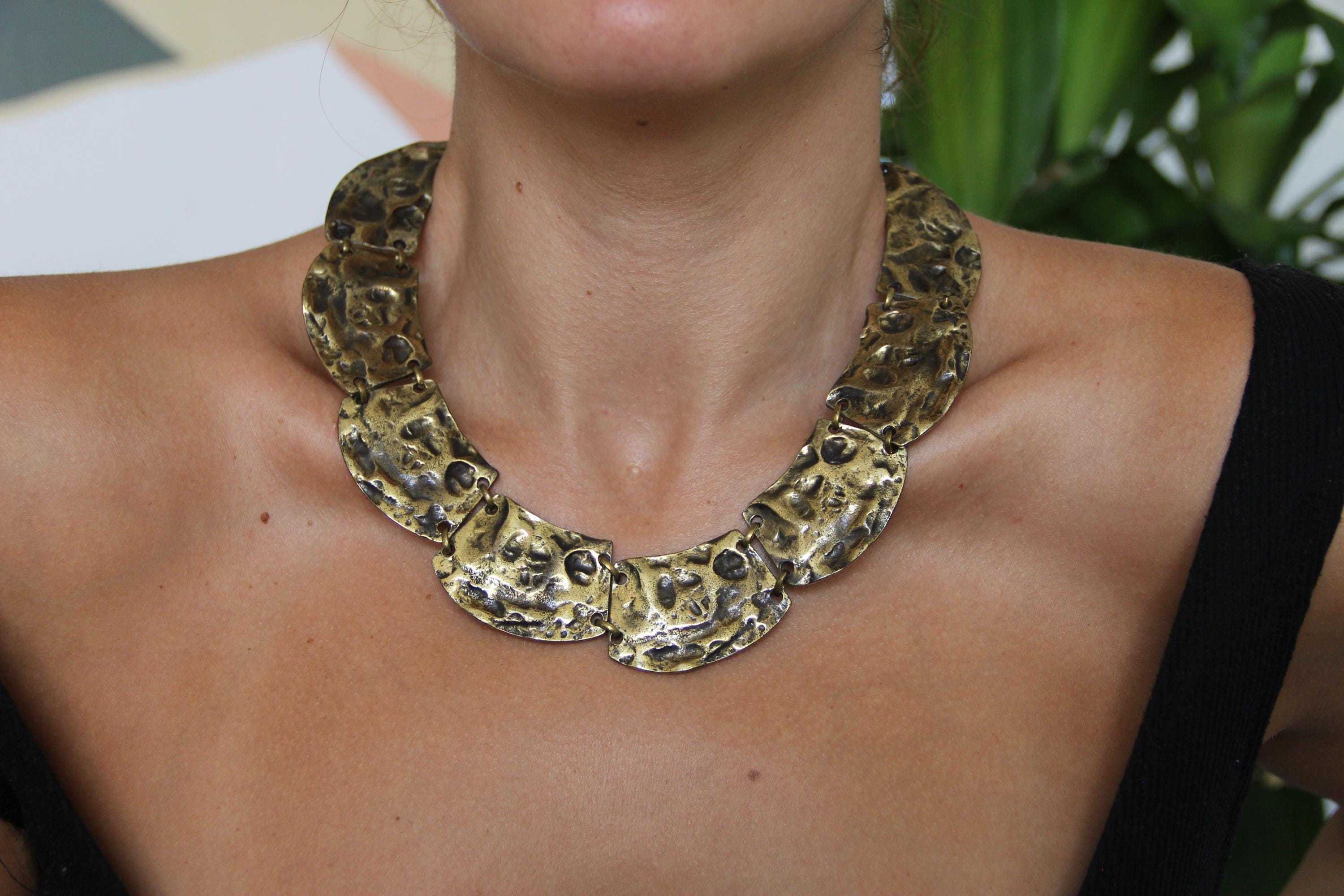Bronze Statement Vintage Hammered Necklace