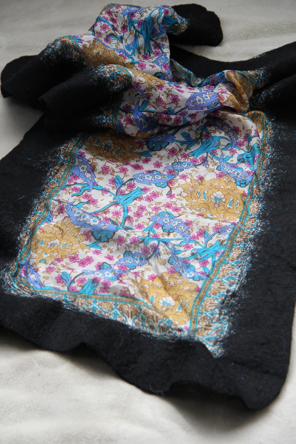 Silk Wool Wrap Boho Chic Style Black Shawl
