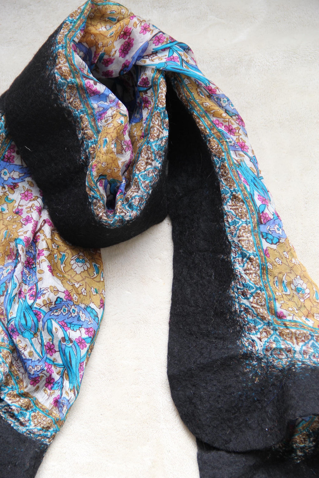 Silk Wool Wrap Boho Chic Style Black Shawl