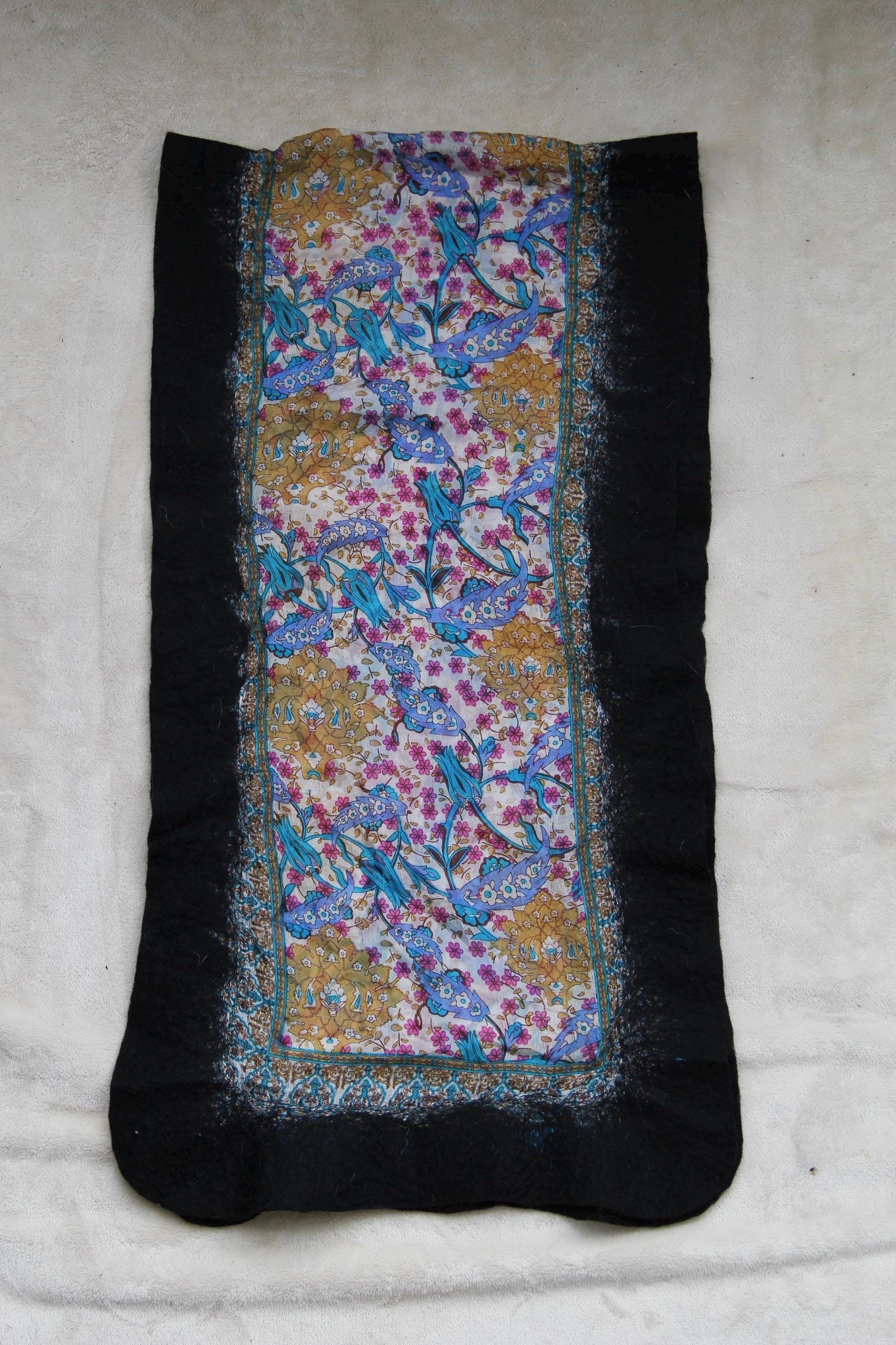 Silk Wool Wrap Boho Chic Style Black Shawl