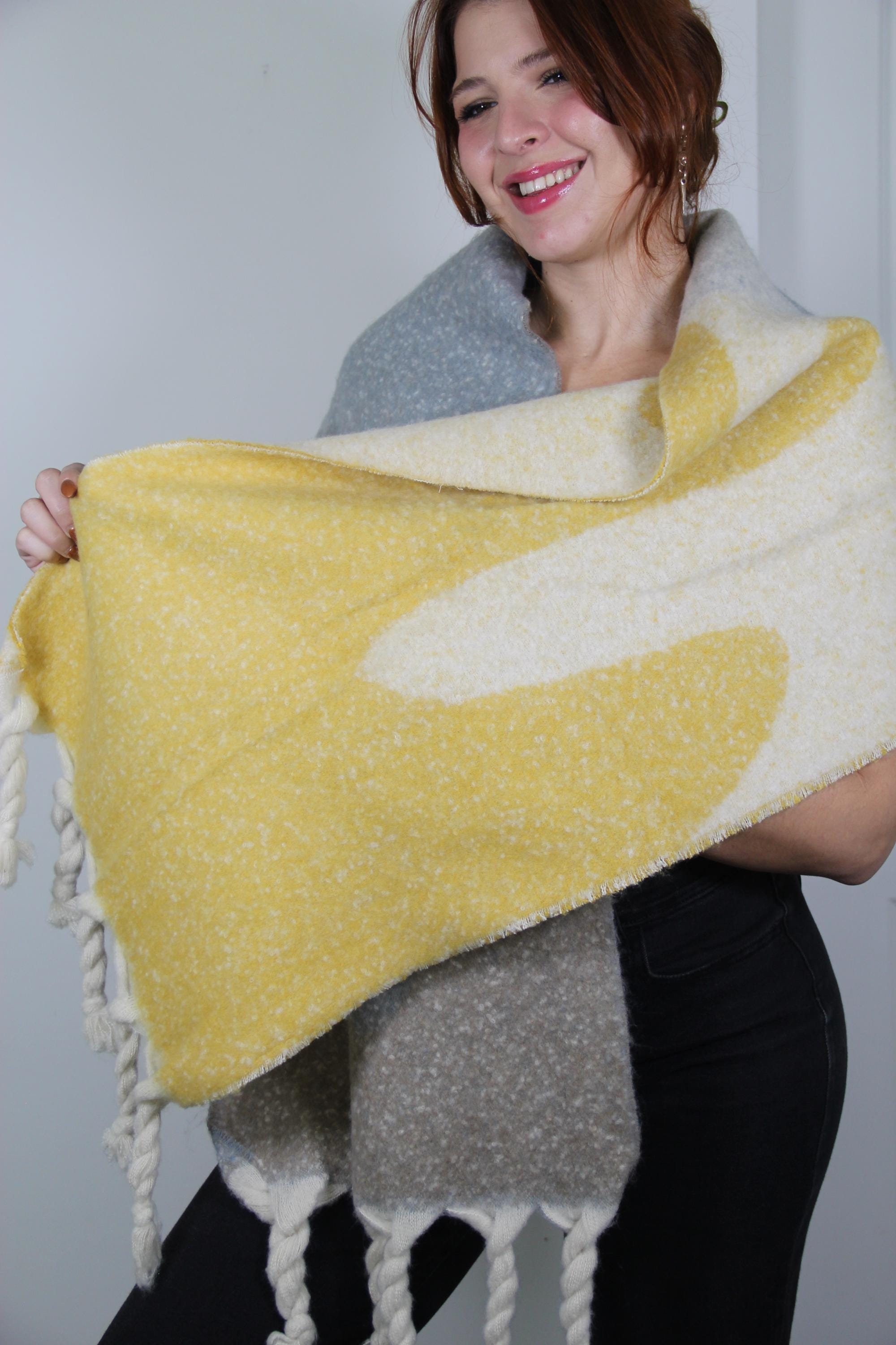 Yellow Color Block Blanket Scarf