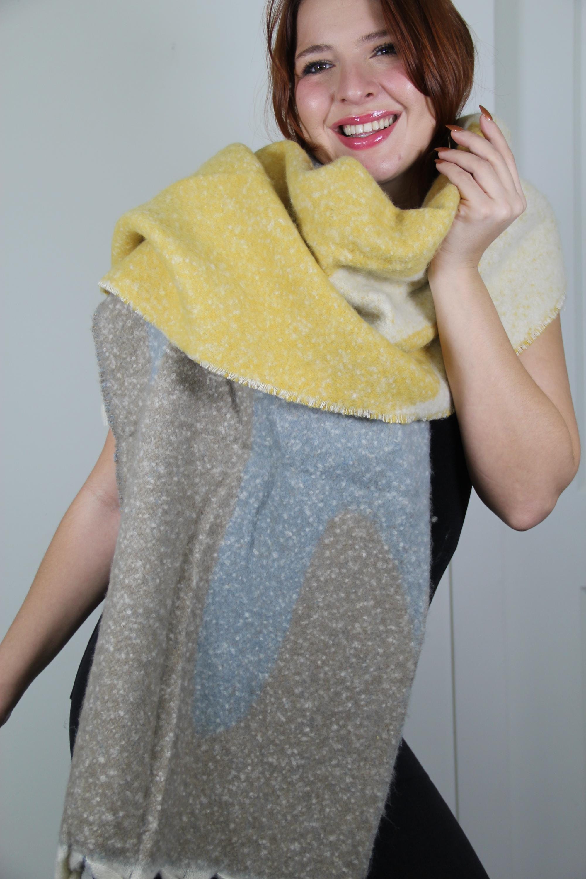 Yellow Color Block Blanket Scarf