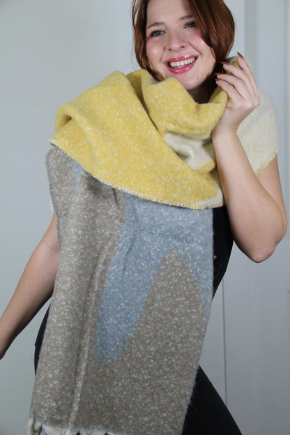 Yellow Color Block Blanket Scarf