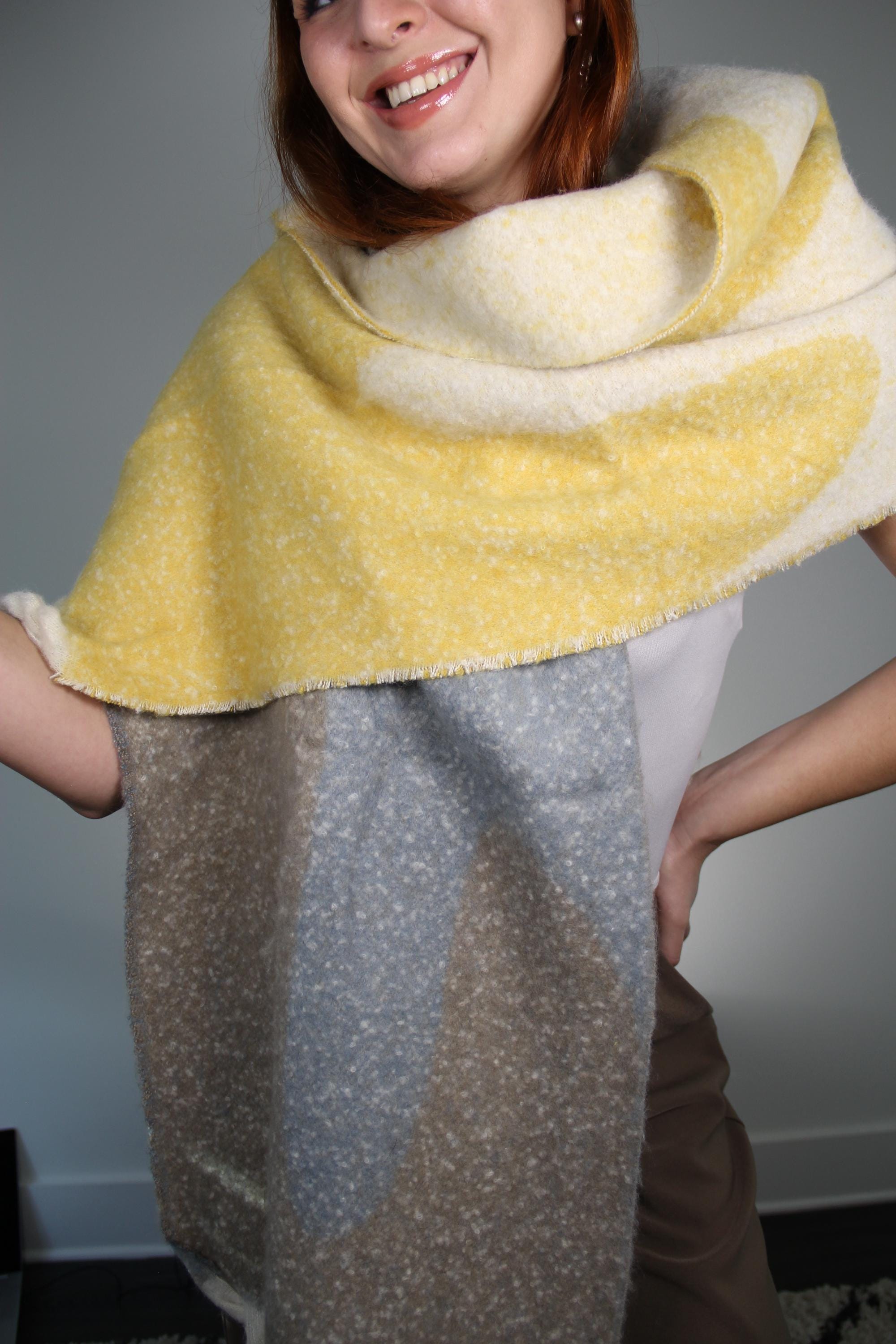 Yellow Color Block Blanket Scarf