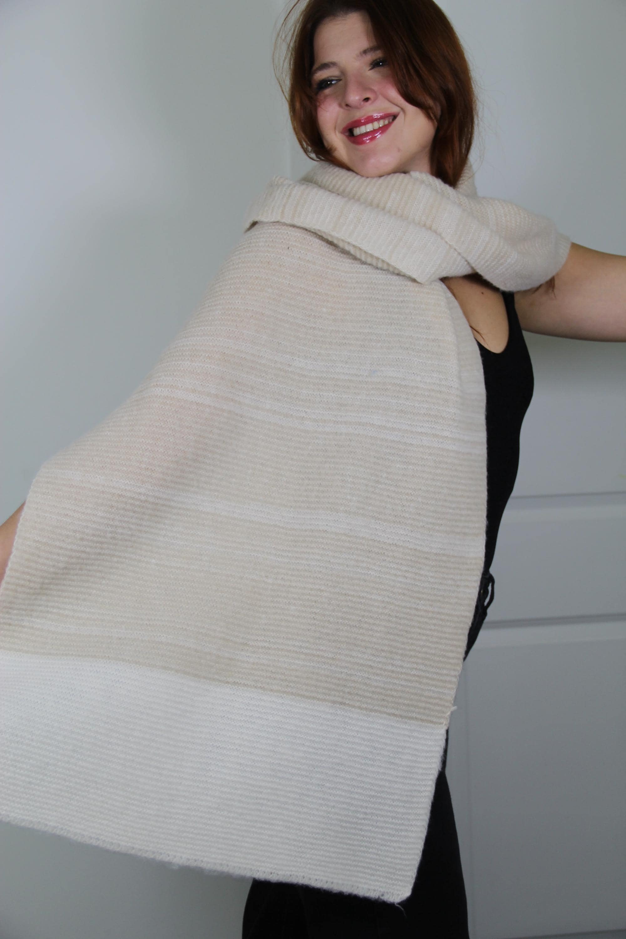 Beige Minimalist Color Block Chic Blanket Scarf