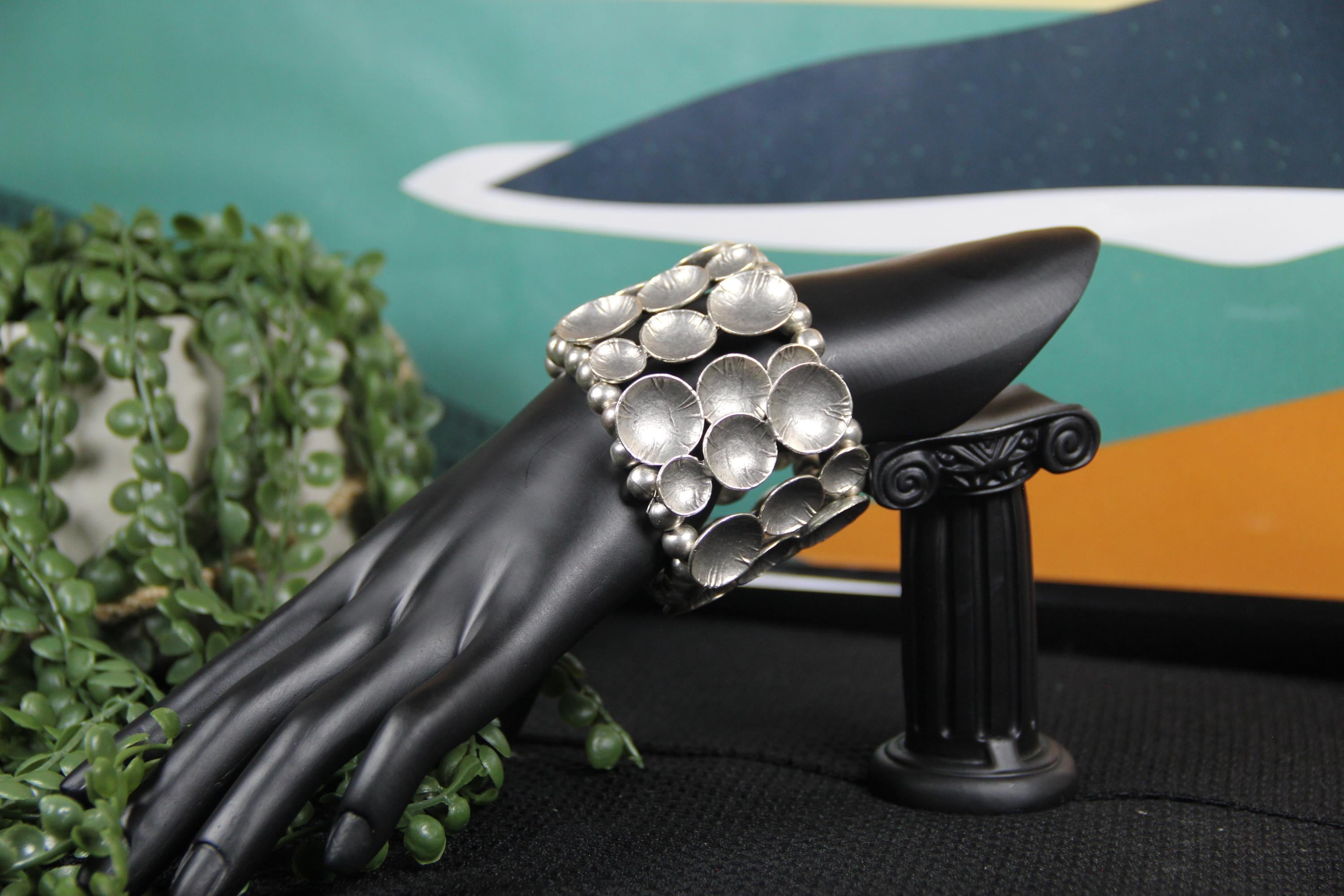 Cuff Silver Handmade Bead Shell Bracelet