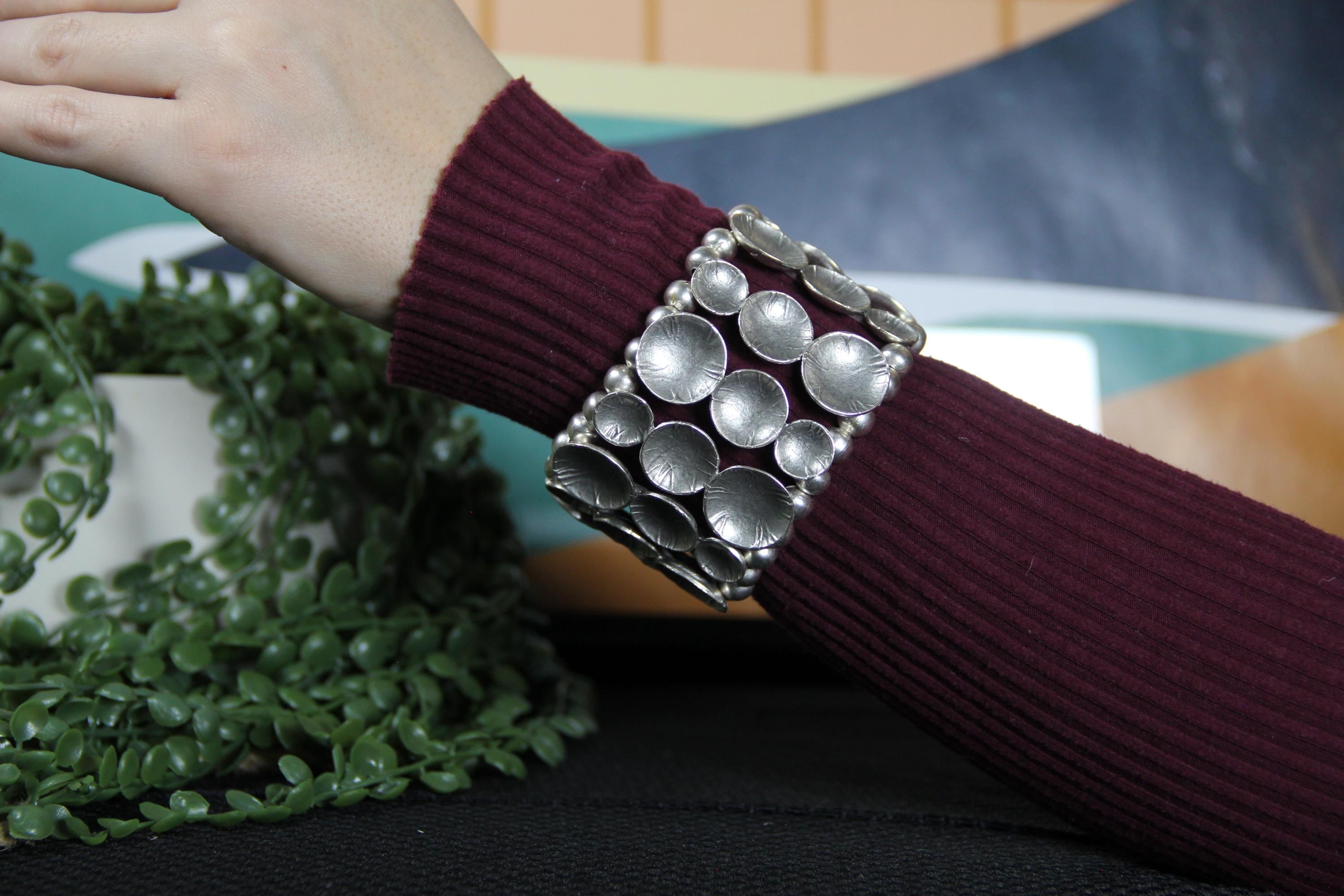 Cuff Silver Handmade Bead Shell Bracelet