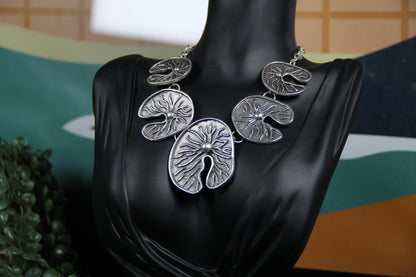 Unique Handmade Silver Lily Pad Statement Necklace – Boho Chic Jewelry