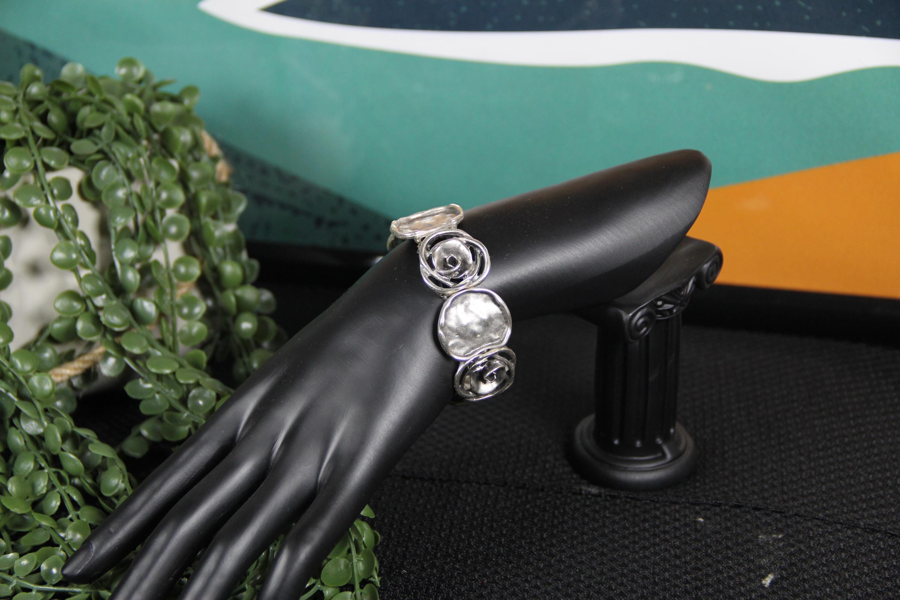 Cuff Slip On Silver Rose Bracelet