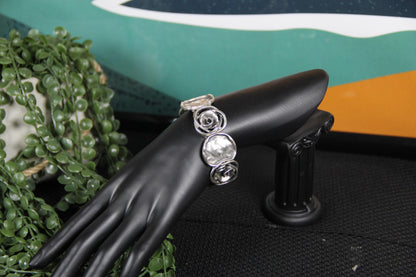 Cuff Slip On Silver Rose Bracelet