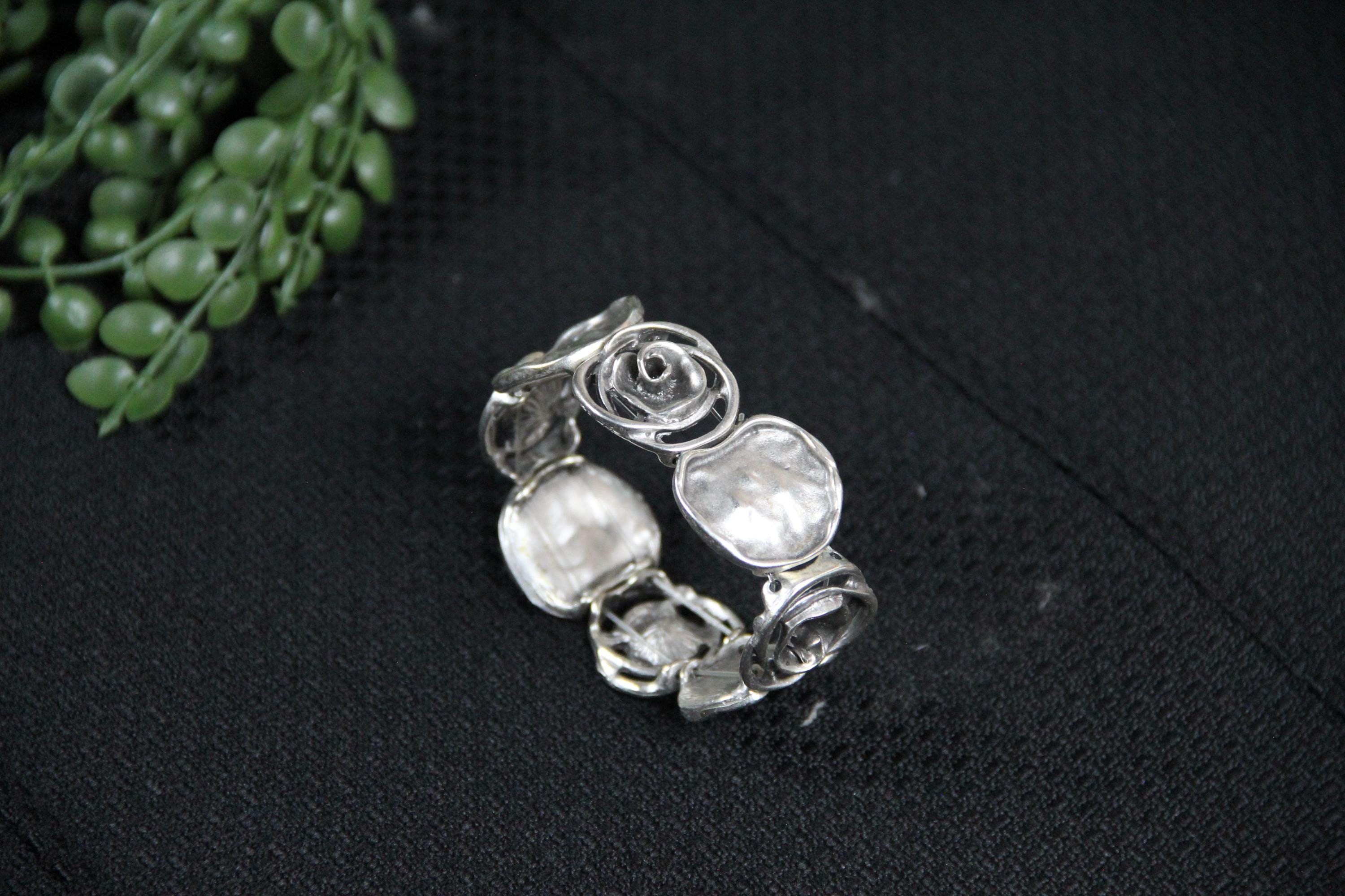 Cuff Slip On Silver Rose Bracelet