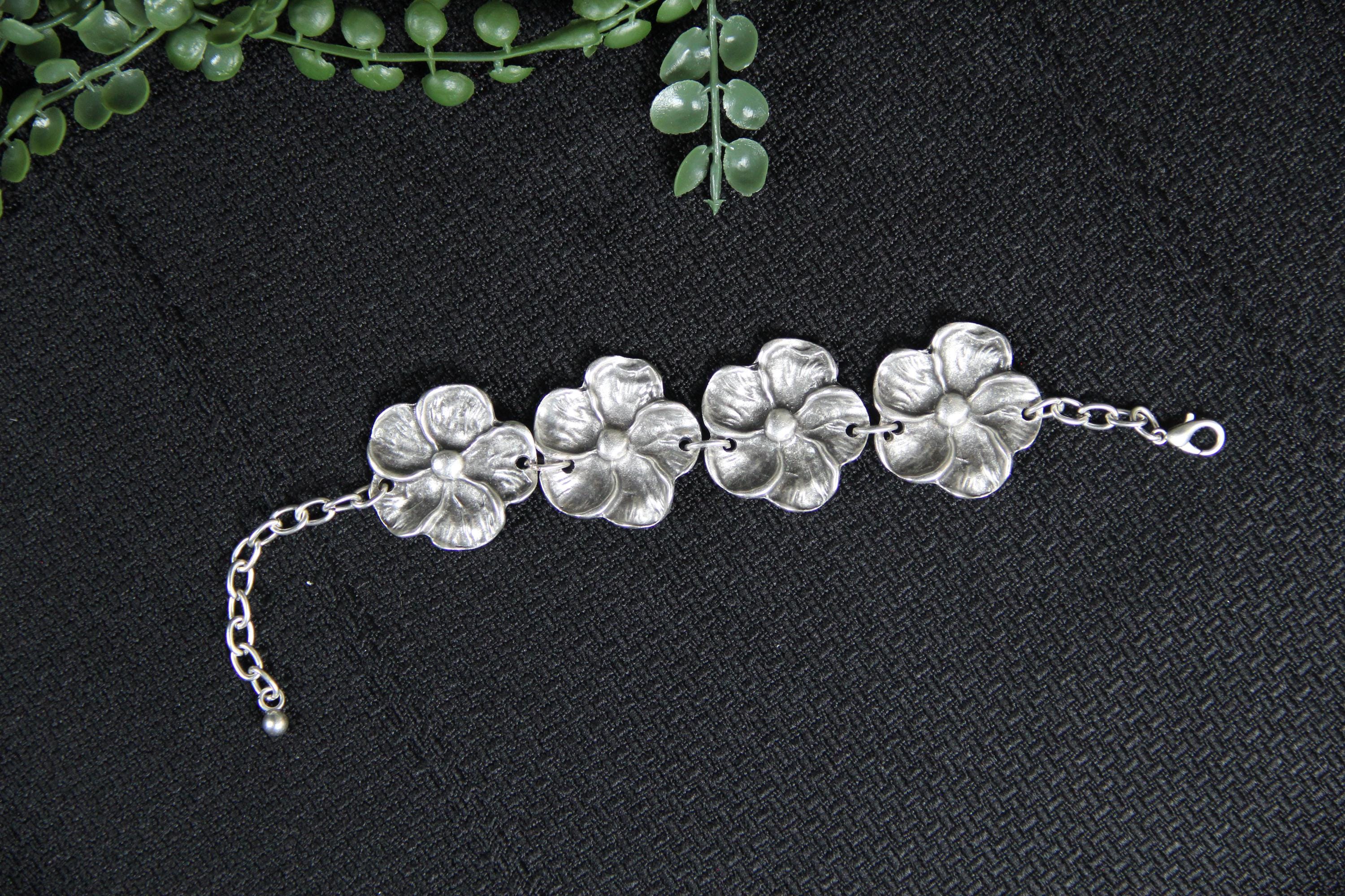 Cuff Silver Adjustable Flower Bracelet