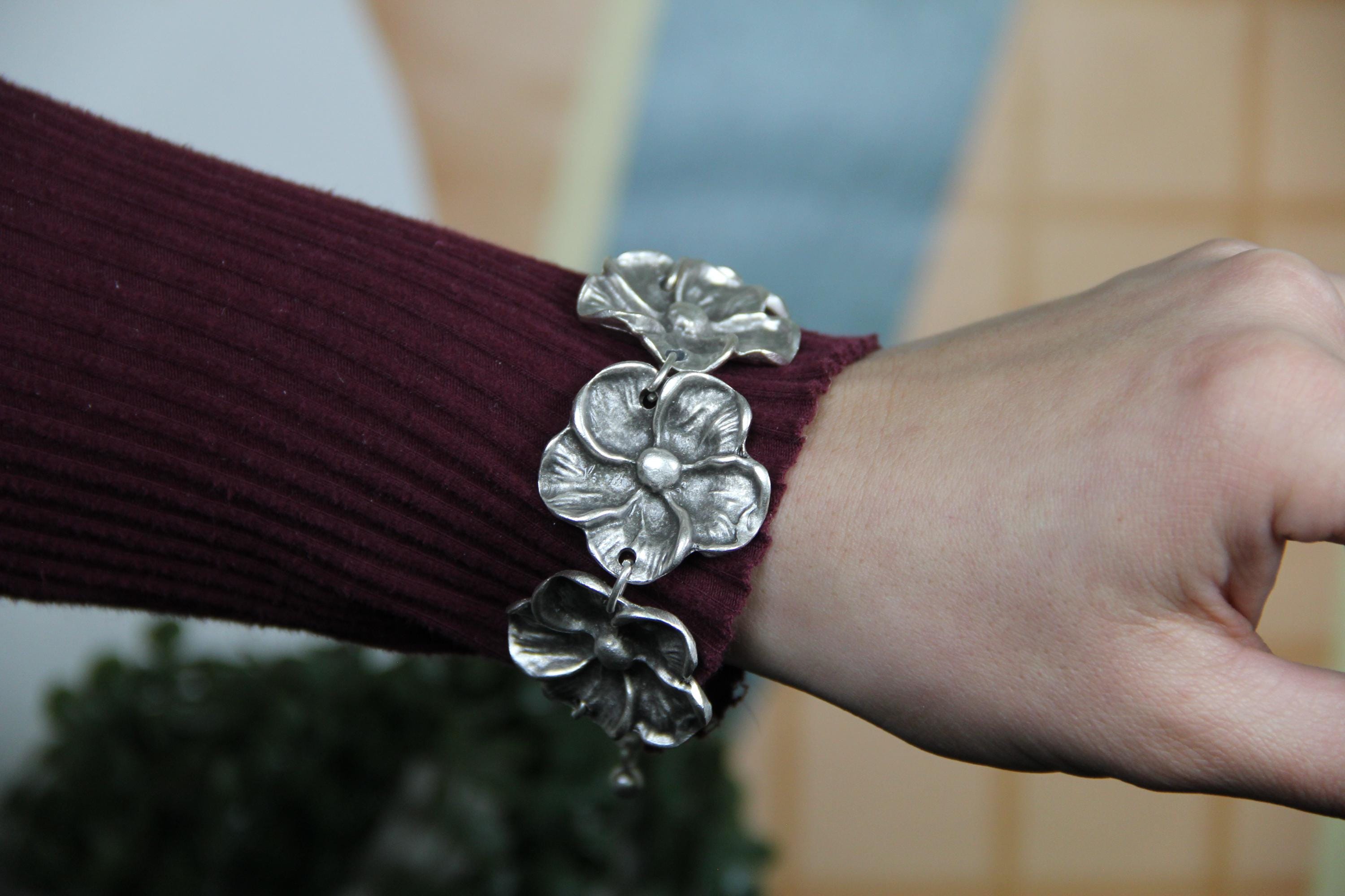 Cuff Silver Adjustable Flower Bracelet