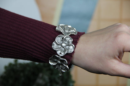 Cuff Silver Adjustable Flower Bracelet