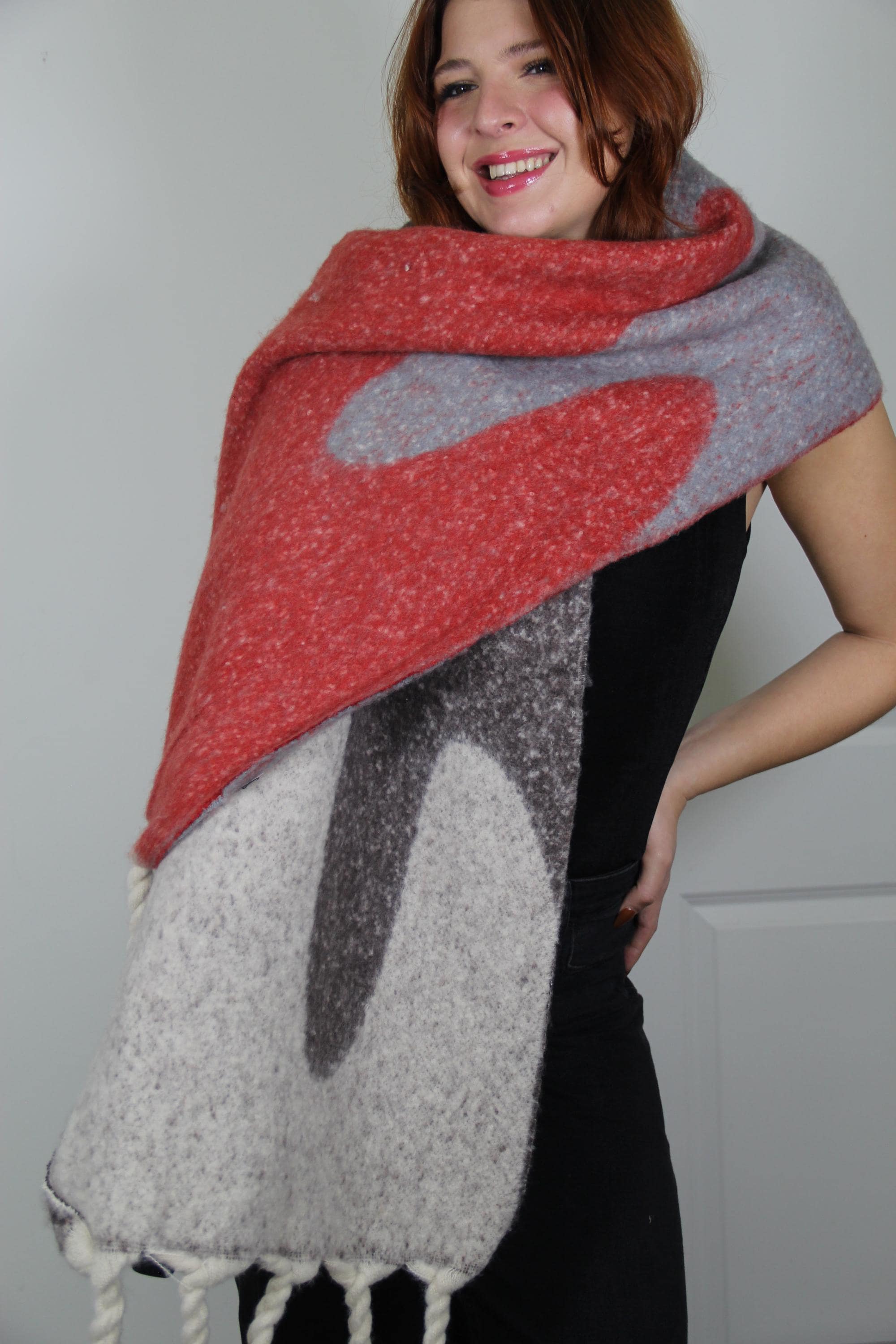 Color Block Red Large Chic Style Blanket Scarf