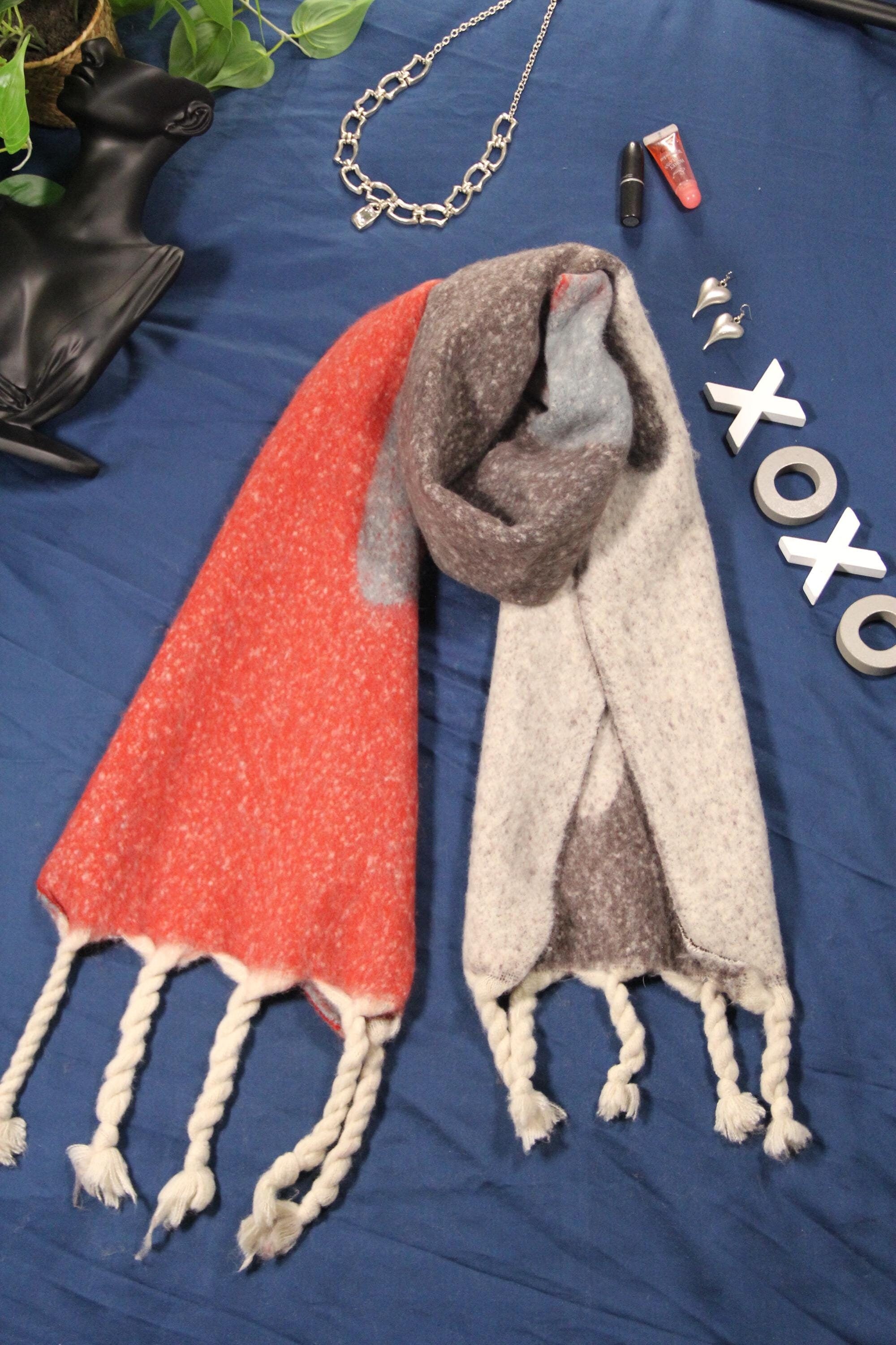 Color Block Red Large Chic Style Blanket Scarf