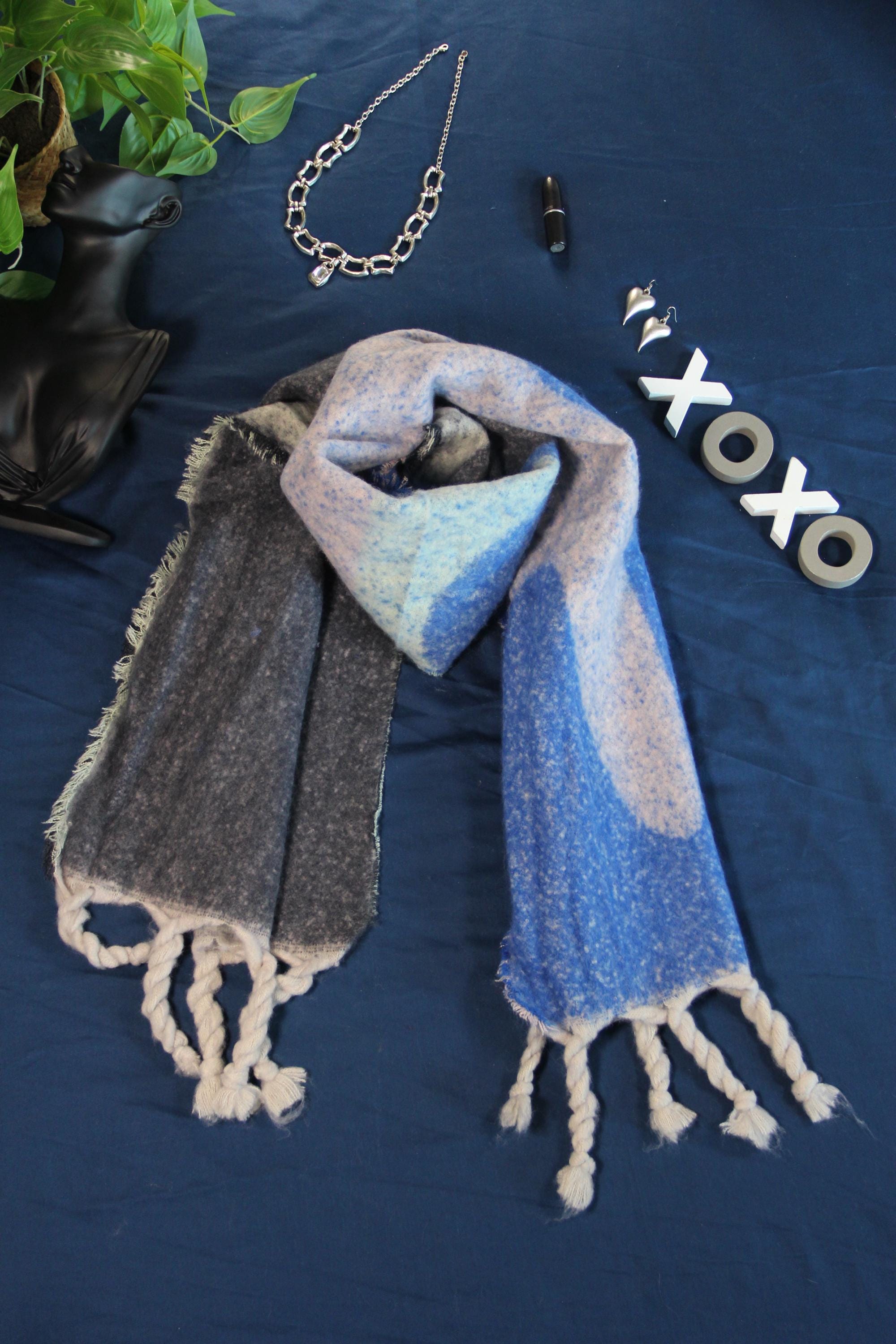 Blue Color Block Large Chic Style Blanket Scarf