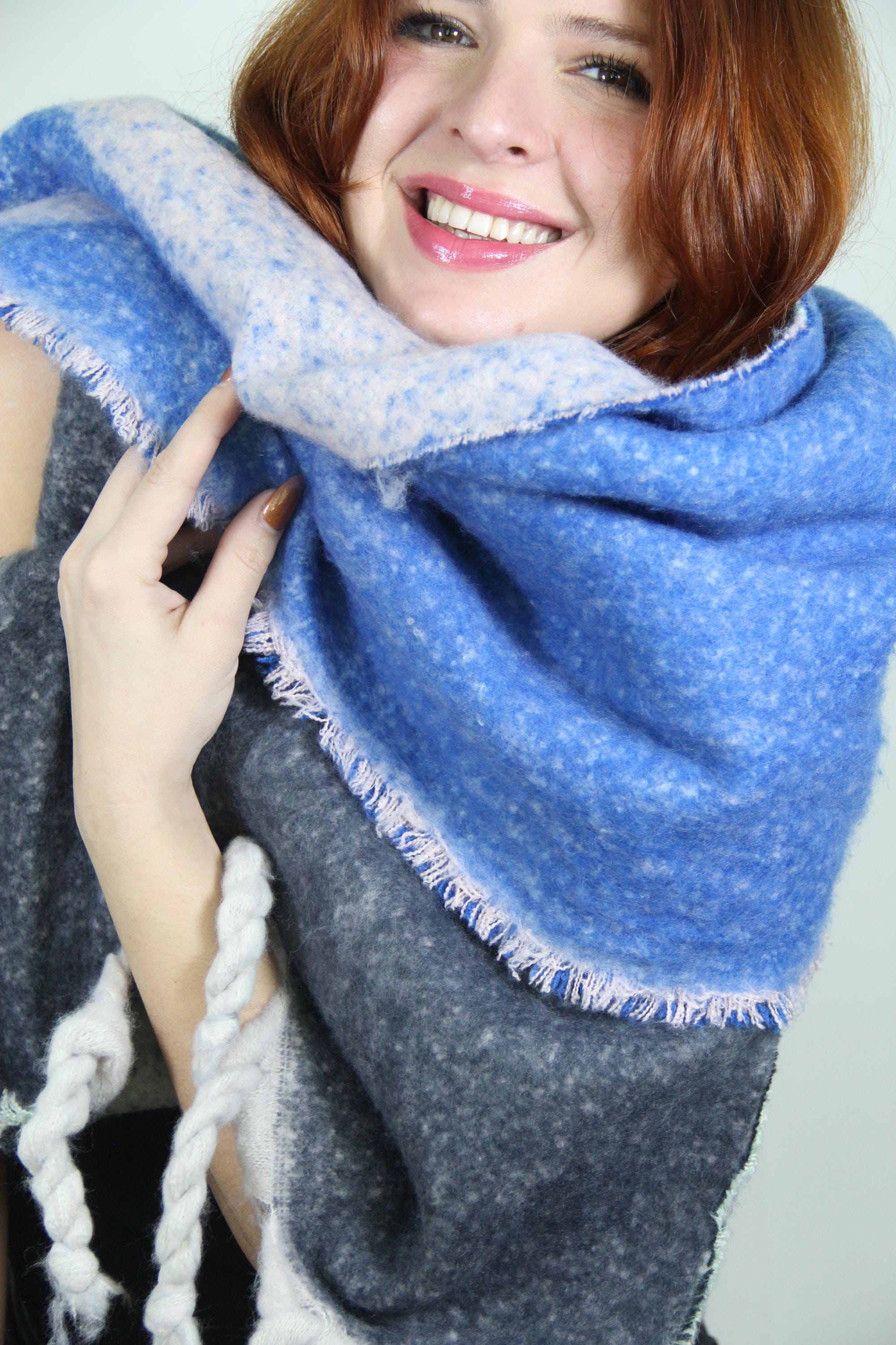 Blue Color Block Large Chic Style Blanket Scarf