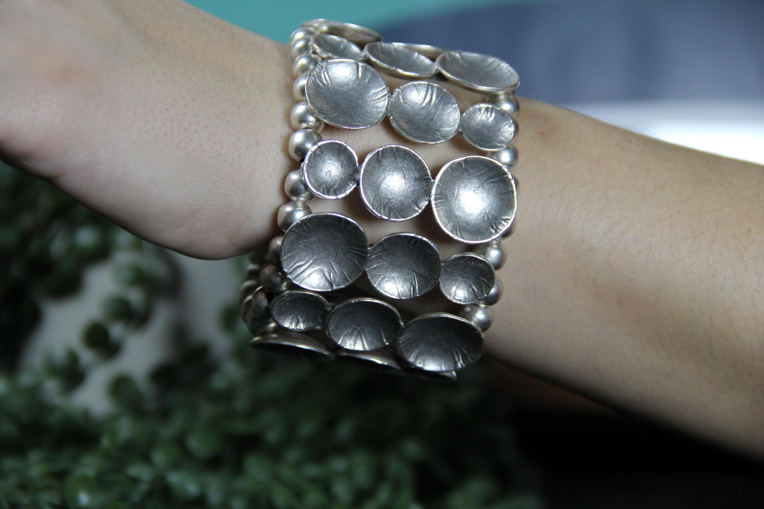 Cuff Silver Handmade Bead Shell Bracelet