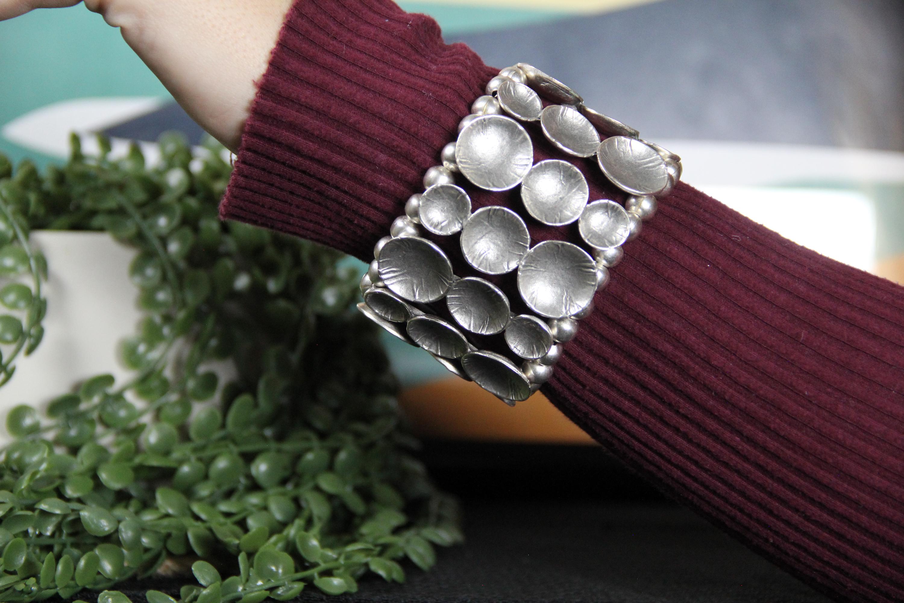 Cuff Silver Handmade Bead Shell Bracelet