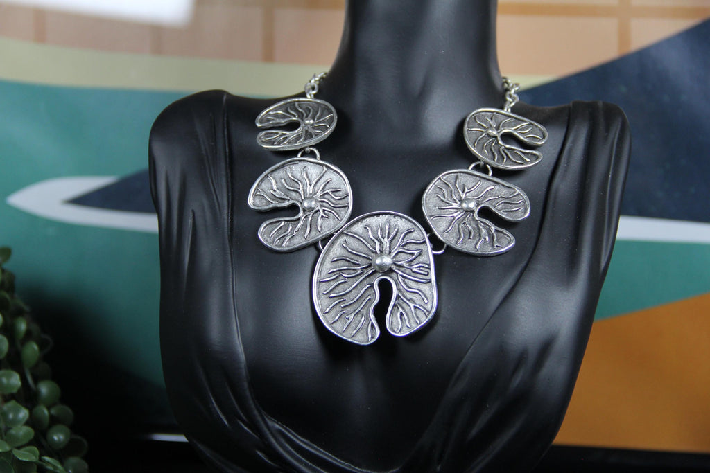 Unique Handmade Silver Lily Pad Statement Necklace – Boho Chic Jewelry
