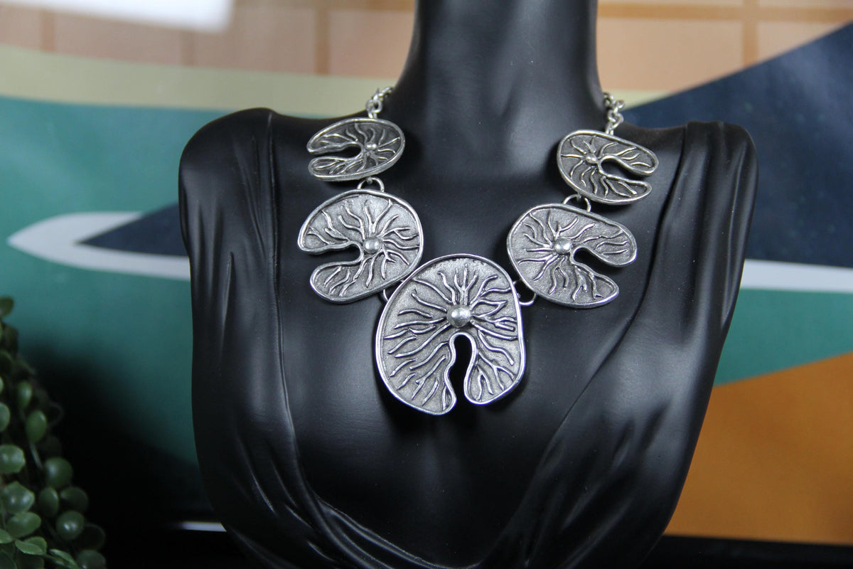 Unique Handmade Silver Lily Pad Statement Necklace – Boho Chic Jewelry