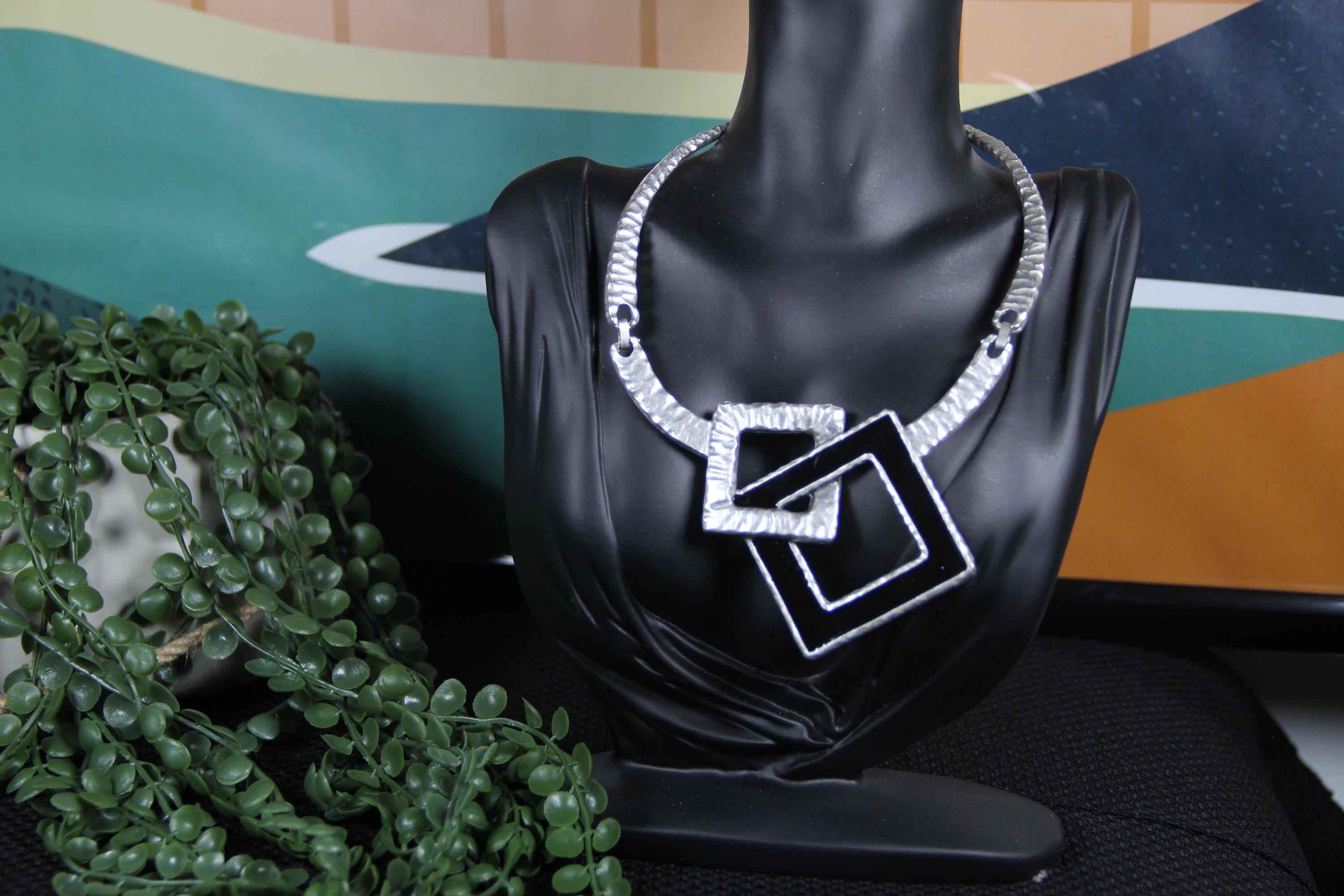 Unique Handmade Geometric Choker Necklace with Black Detail – Statement Jewelry for Women