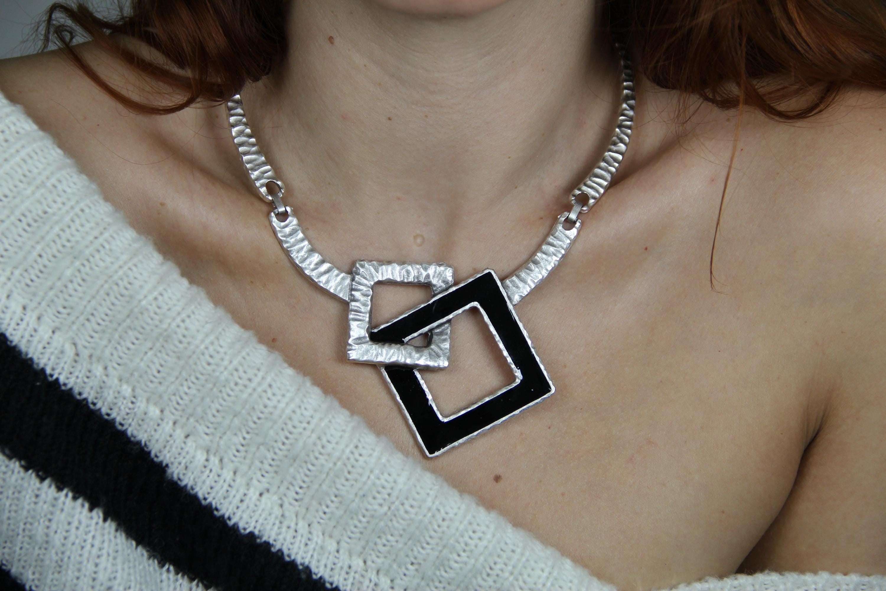Unique Handmade Geometric Choker Necklace with Black Detail – Statement Jewelry for Women