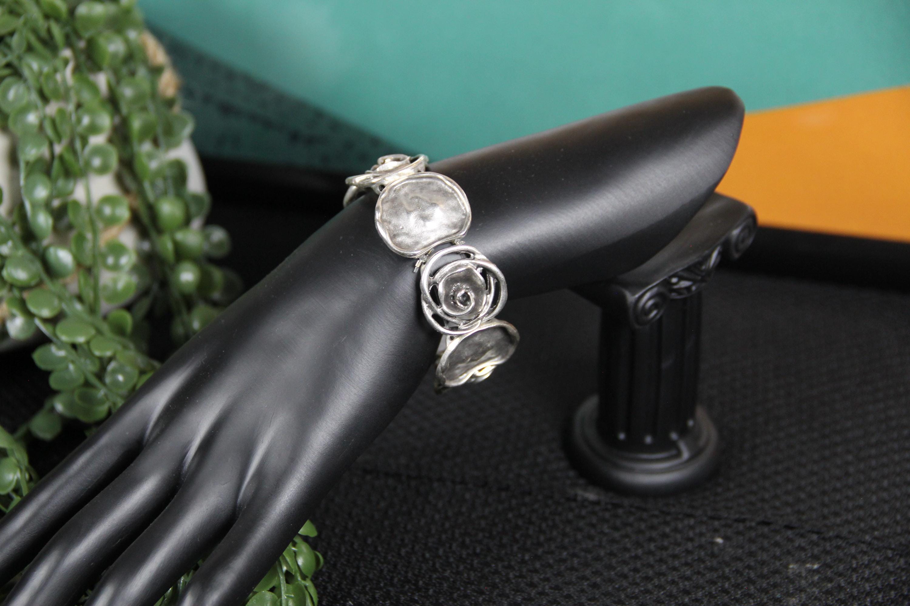 Cuff Slip On Silver Rose Bracelet